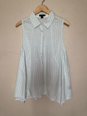 JW Style 100% Cotton Light Blue Striped Sleeveless Collared Top - Women's Tank